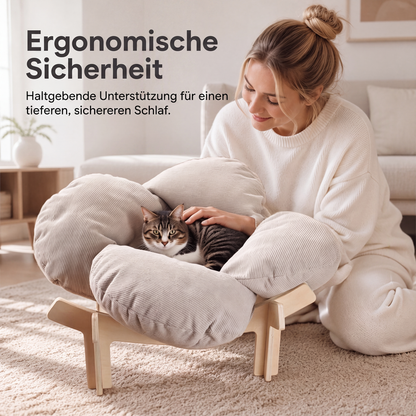 🌸 Mehr Komfort für deinen Vierbeiner! 🐱Erhöhtes Blüten-Haustierbett aus Holz – weich, atmungsaktiv & gelenkunterstützend! 🐾 Robuster Holzständer, kuscheliger Cordbezug, stilvoll für jedes Zuhause 🏡