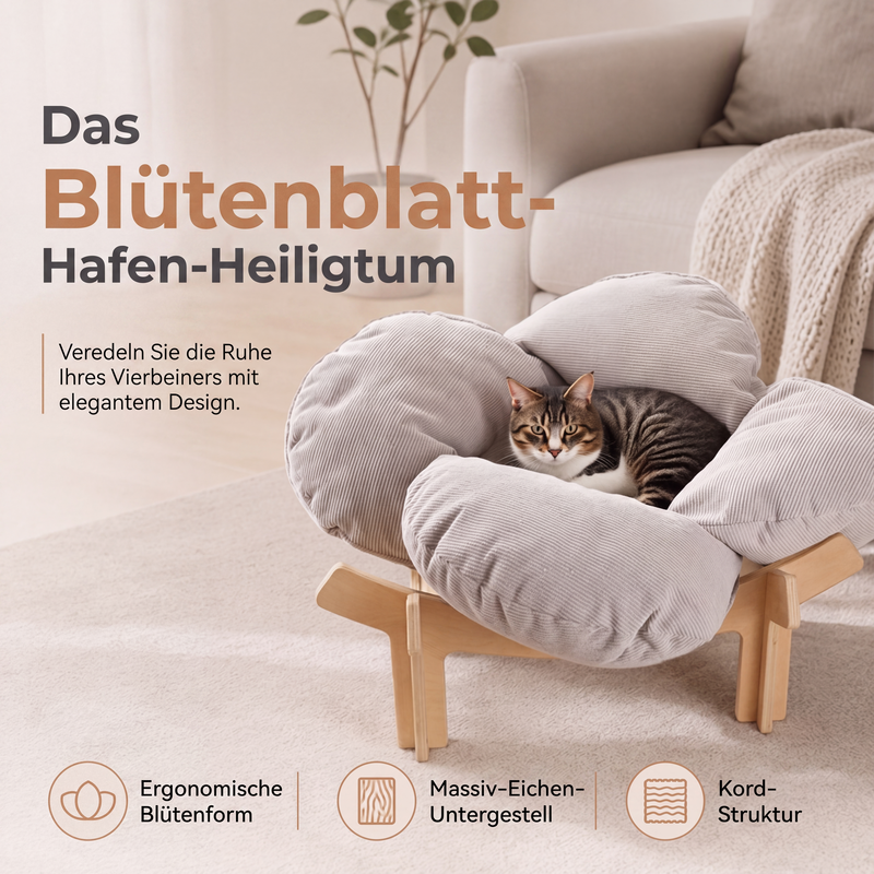 🌸 Mehr Komfort für deinen Vierbeiner! 🐱Erhöhtes Blüten-Haustierbett aus Holz – weich, atmungsaktiv & gelenkunterstützend! 🐾 Robuster Holzständer, kuscheliger Cordbezug, stilvoll für jedes Zuhause 🏡