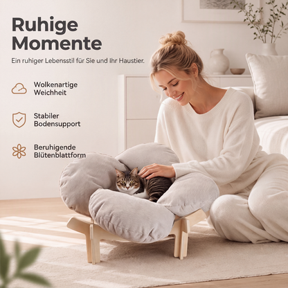 🌸 Mehr Komfort für deinen Vierbeiner! 🐱Erhöhtes Blüten-Haustierbett aus Holz – weich, atmungsaktiv & gelenkunterstützend! 🐾 Robuster Holzständer, kuscheliger Cordbezug, stilvoll für jedes Zuhause 🏡