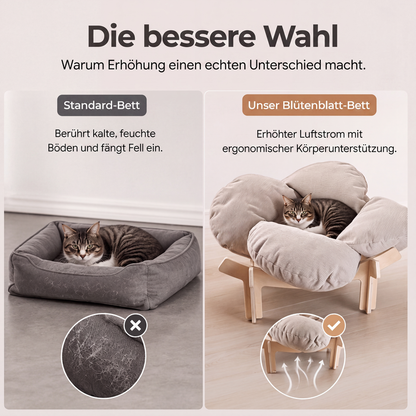 🌸 Mehr Komfort für deinen Vierbeiner! 🐱Erhöhtes Blüten-Haustierbett aus Holz – weich, atmungsaktiv & gelenkunterstützend! 🐾 Robuster Holzständer, kuscheliger Cordbezug, stilvoll für jedes Zuhause 🏡