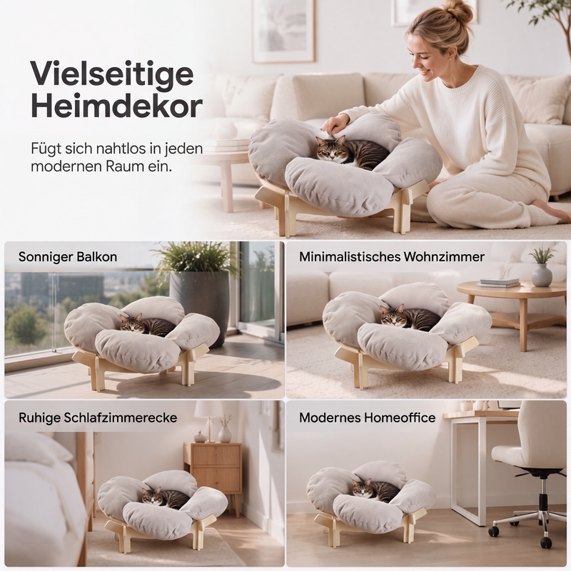 🌸 Mehr Komfort für deinen Vierbeiner! 🐱Erhöhtes Blüten-Haustierbett aus Holz – weich, atmungsaktiv & gelenkunterstützend! 🐾 Robuster Holzständer, kuscheliger Cordbezug, stilvoll für jedes Zuhause 🏡