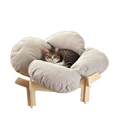 🌸 Mehr Komfort für deinen Vierbeiner! 🐱Erhöhtes Blüten-Haustierbett aus Holz – weich, atmungsaktiv & gelenkunterstützend! 🐾 Robuster Holzständer, kuscheliger Cordbezug, stilvoll für jedes Zuhause 🏡