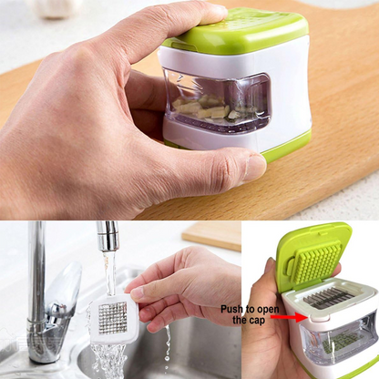 🧄 50 % Rabatt ! Quick-Press Knoblauchzerkleinerer – Müheloses Zerkleinern, saubere Hände! ✨ Mit Auffangbehälter, leicht zu reinigen, 2 Klingen 🔪
