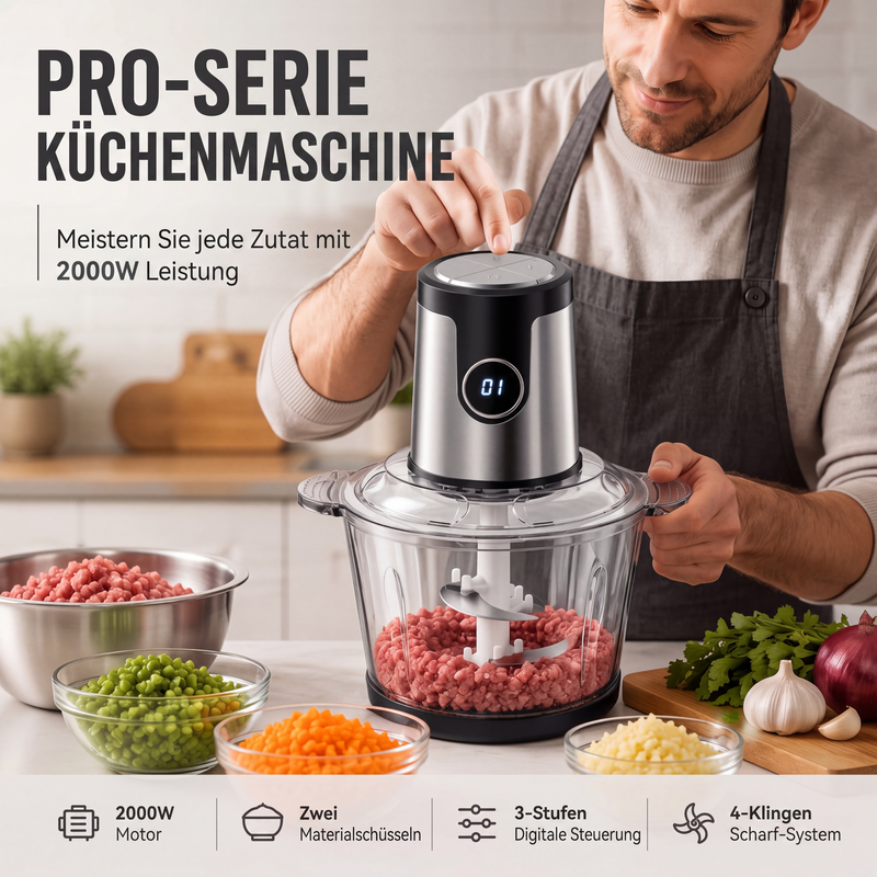 🥩 50 % Rabatt ! Elektrischer Fleischwolf & Küchenmaschine – 2000W Power, in Sekunden zerkleinert! 🔪 Für Fleisch & Gemüse, smarte Steuerung, rostfreier Edelstahl ⚡