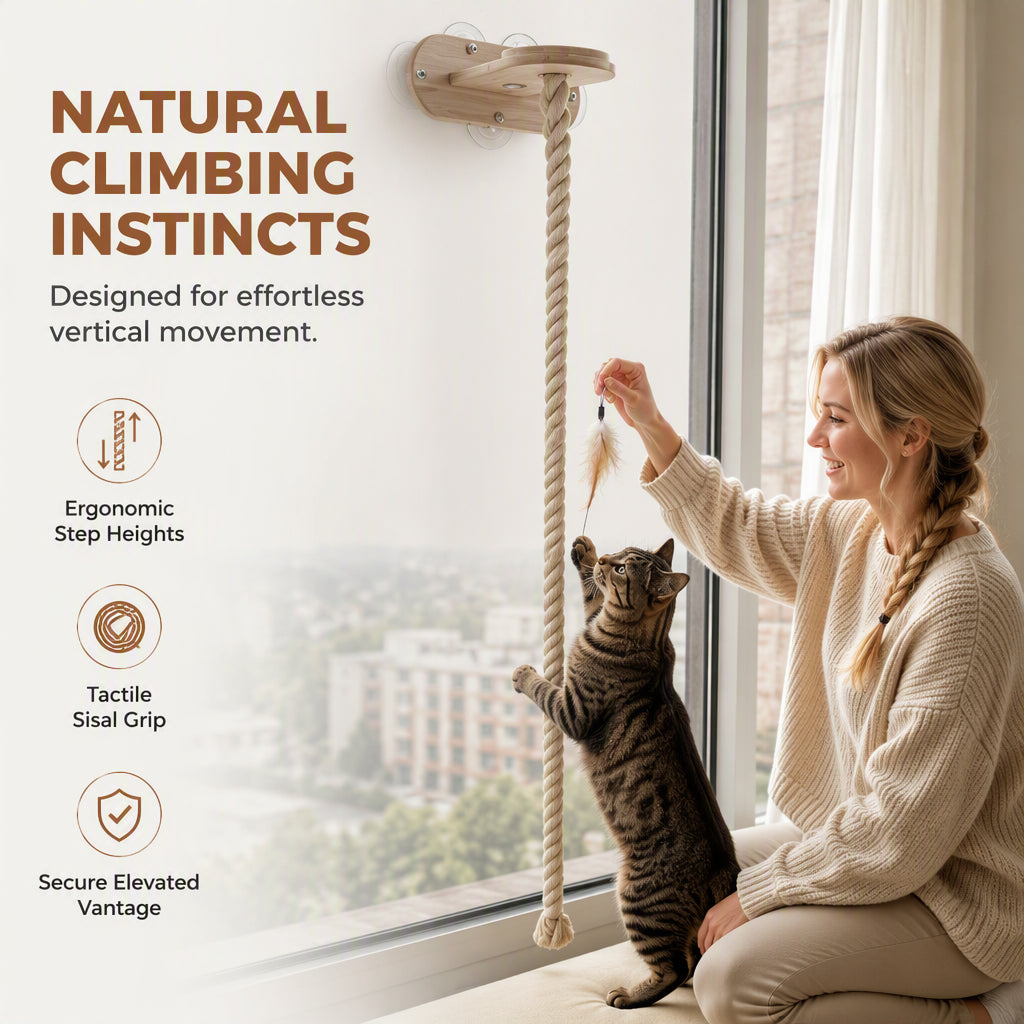 🐱 50 % Rabatt ! Katzen-Kletterseil aus Massivholz – Platzsparend, voller Kletterspaß! 🐾 Wand- oder Fenstermontage, reine Naturmaterialien, extrem robust 🐈
