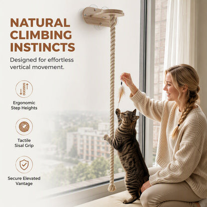 🐱 50 % Rabatt ! Katzen-Kletterseil aus Massivholz – Platzsparend, voller Kletterspaß! 🐾 Wand- oder Fenstermontage, reine Naturmaterialien, extrem robust 🐈