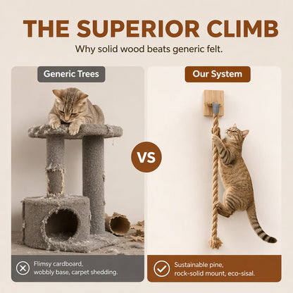 🐱 50 % Rabatt ! Katzen-Kletterseil aus Massivholz – Platzsparend, voller Kletterspaß! 🐾 Wand- oder Fenstermontage, reine Naturmaterialien, extrem robust 🐈
