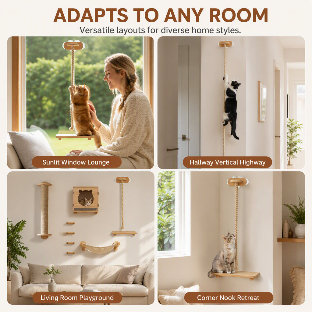 🐱 50 % Rabatt ! Katzen-Kletterseil aus Massivholz – Platzsparend, voller Kletterspaß! 🐾 Wand- oder Fenstermontage, reine Naturmaterialien, extrem robust 🐈