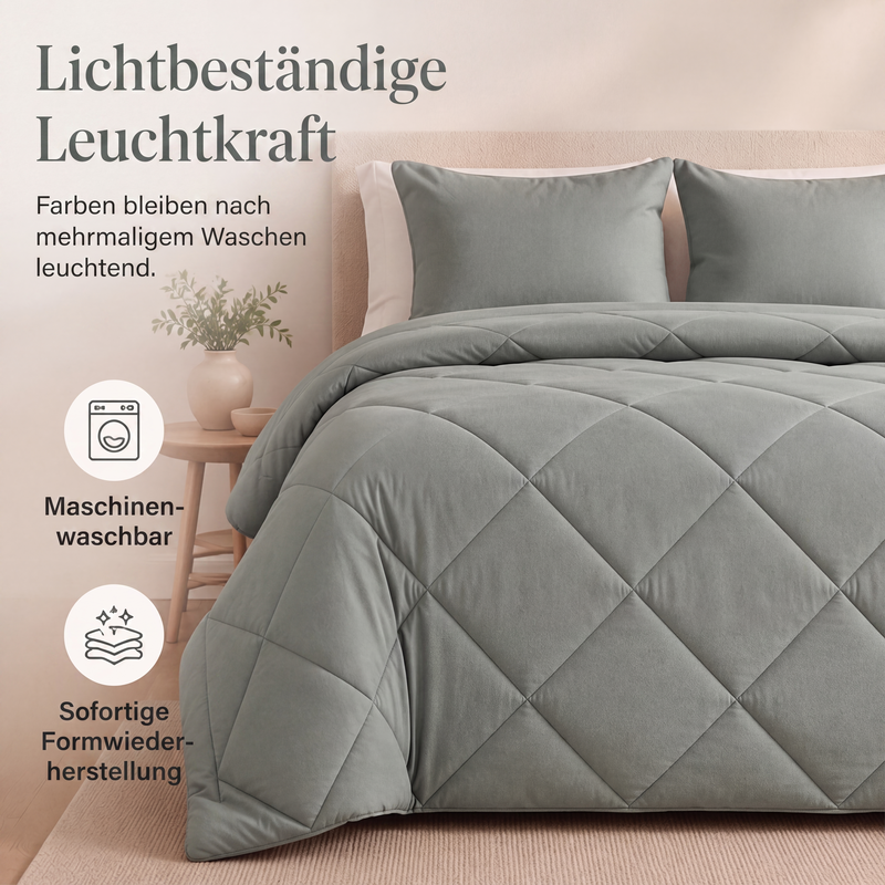 Steppbettwäsche-Set 3-teilig – Wolkenweich, ganzjährig warm! 🛏️ Rautensteppung hält Form, feuchtigkeitsregulierend, samtig weich ☁️