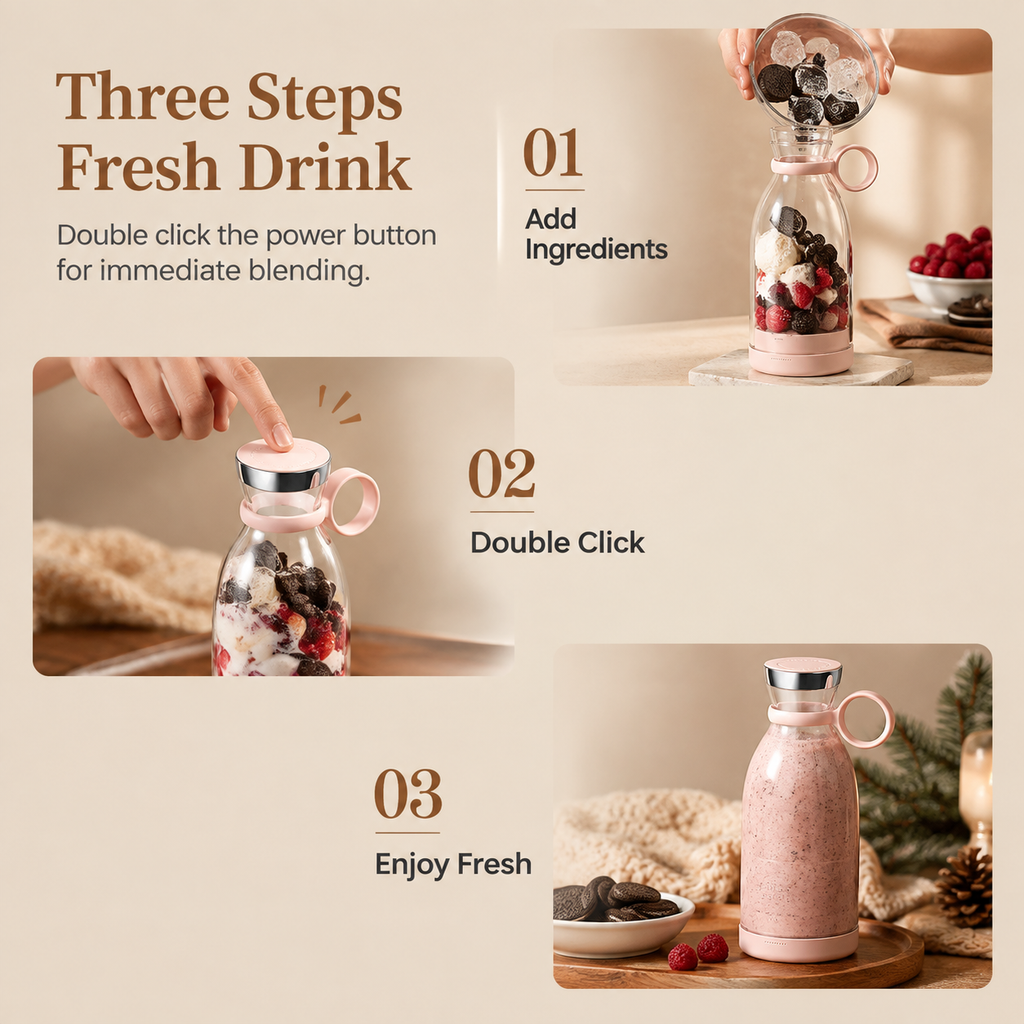 🍓 50 % Rabatt ! Tragbarer Mini-Standmixer – Frische Smoothies überall! 🥤 4 starke Klingen, magnetisches Laden, wasserdicht ⚡ Limitiertes Angebot ⏳