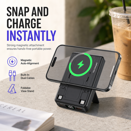 💥 50 % Rabatt! Magnetische Powerbank mit kabellosem Schnellladen – Kabel & Ständer inklusive! 📱 Für unterwegs, bis zu 20.000 mAh 🔋 Limitiertes Angebot ⏳