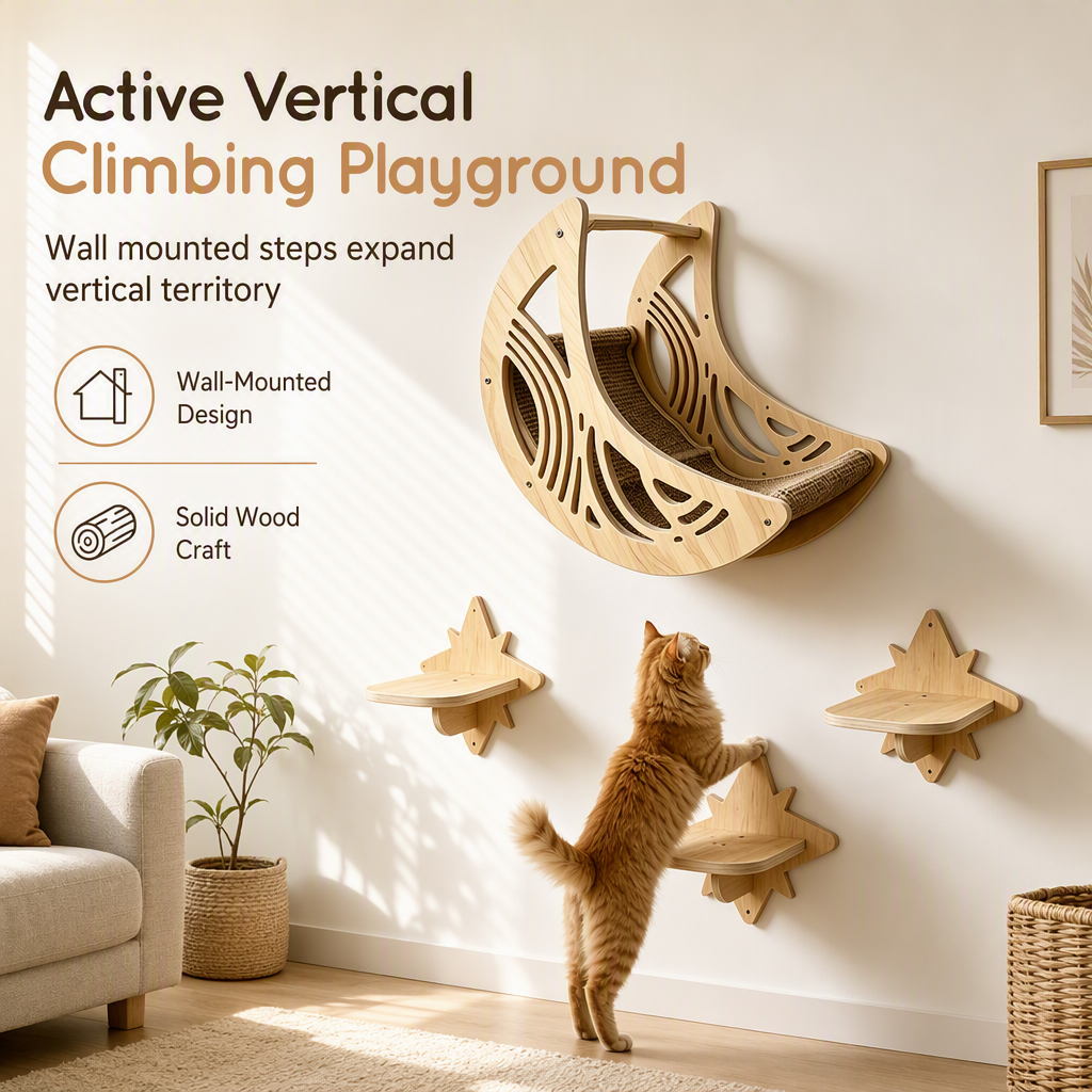 🐾 50 % Rabatt! 🐱 Wand-Klettergerüst aus Holz für Katzen – Hängematte, Katzennest & 3 Sprungstufen Platzsparend, stabil und wohnlich 🏠 Limitiertes Angebot ⏳
