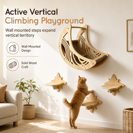 🐾 50 % Rabatt! 🐱 Wand-Klettergerüst aus Holz für Katzen – Hängematte, Katzennest & 3 Sprungstufen Platzsparend, stabil und wohnlich 🏠 Limitiertes Angebot ⏳