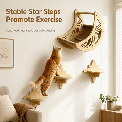 🐾 50 % Rabatt! 🐱 Wand-Klettergerüst aus Holz für Katzen – Hängematte, Katzennest & 3 Sprungstufen Platzsparend, stabil und wohnlich 🏠 Limitiertes Angebot ⏳