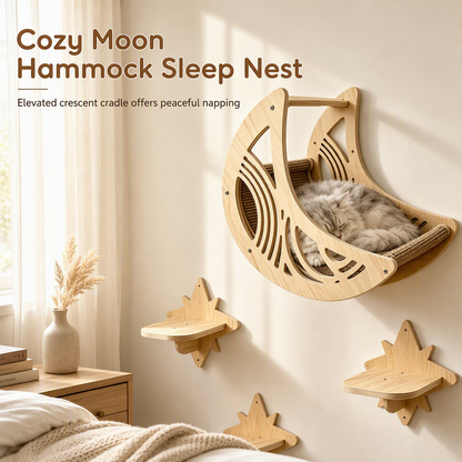 🐾 50 % Rabatt! 🐱 Wand-Klettergerüst aus Holz für Katzen – Hängematte, Katzennest & 3 Sprungstufen Platzsparend, stabil und wohnlich 🏠 Limitiertes Angebot ⏳