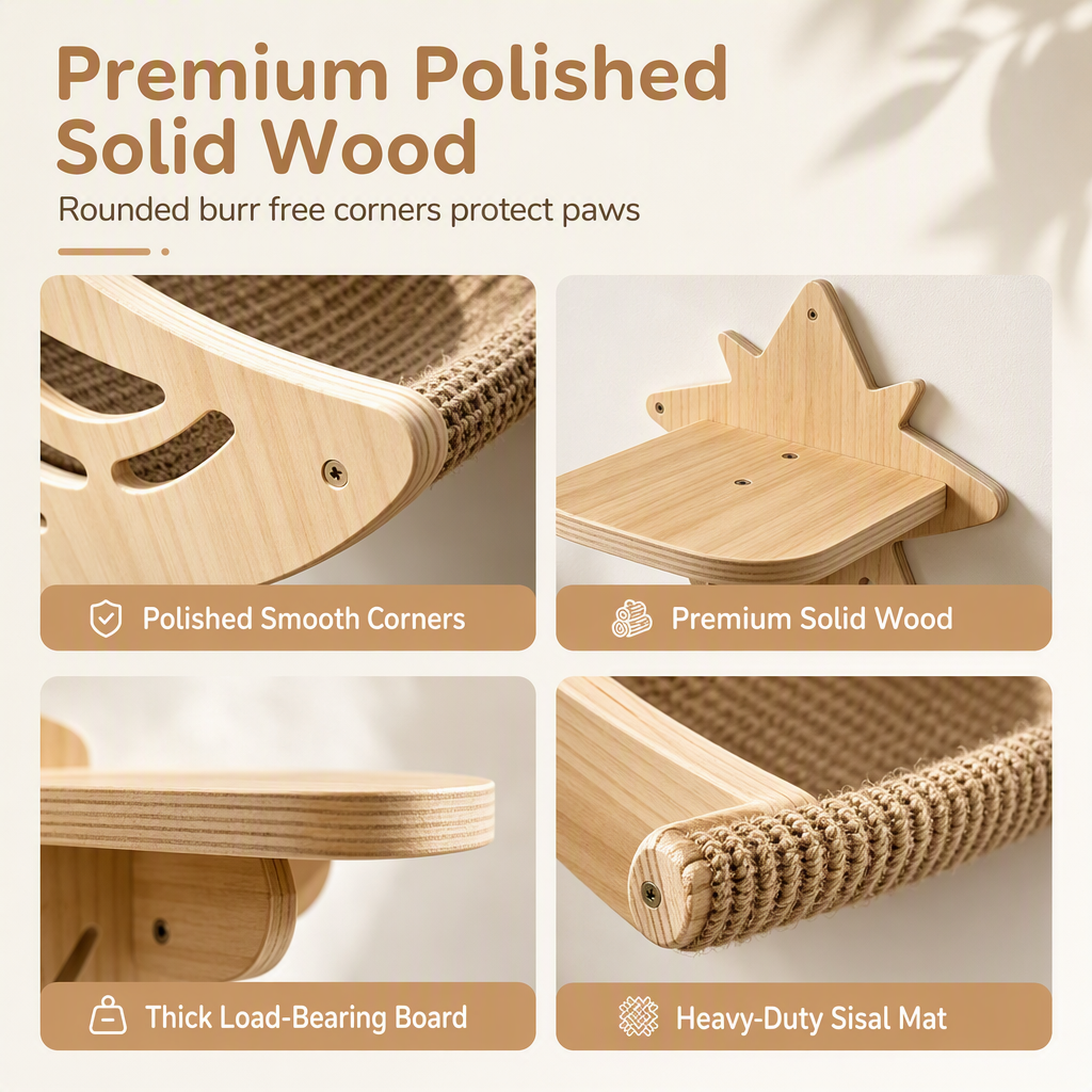 🐾 50 % Rabatt! 🐱 Wand-Klettergerüst aus Holz für Katzen – Hängematte, Katzennest & 3 Sprungstufen Platzsparend, stabil und wohnlich 🏠 Limitiertes Angebot ⏳