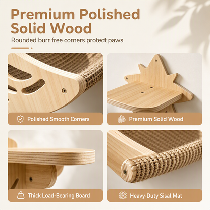 🐾 50 % Rabatt! 🐱 Wand-Klettergerüst aus Holz für Katzen – Hängematte, Katzennest & 3 Sprungstufen Platzsparend, stabil und wohnlich 🏠 Limitiertes Angebot ⏳