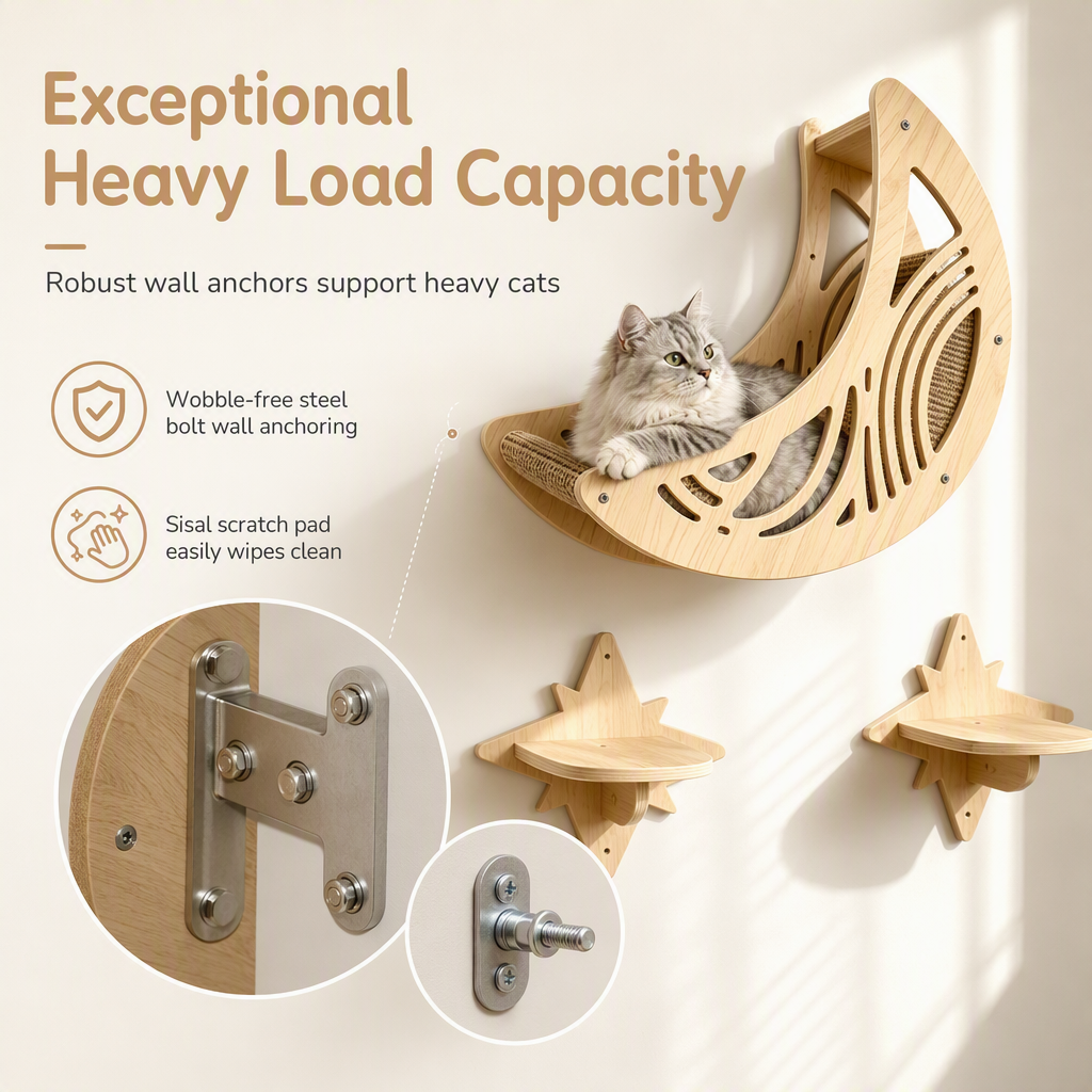 🐾 50 % Rabatt! 🐱 Wand-Klettergerüst aus Holz für Katzen – Hängematte, Katzennest & 3 Sprungstufen Platzsparend, stabil und wohnlich 🏠 Limitiertes Angebot ⏳