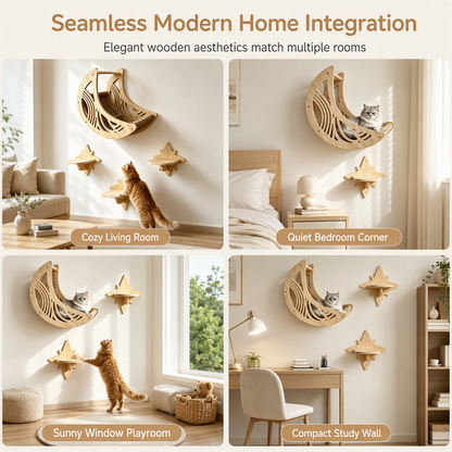 🐾 50 % Rabatt! 🐱 Wand-Klettergerüst aus Holz für Katzen – Hängematte, Katzennest & 3 Sprungstufen Platzsparend, stabil und wohnlich 🏠 Limitiertes Angebot ⏳