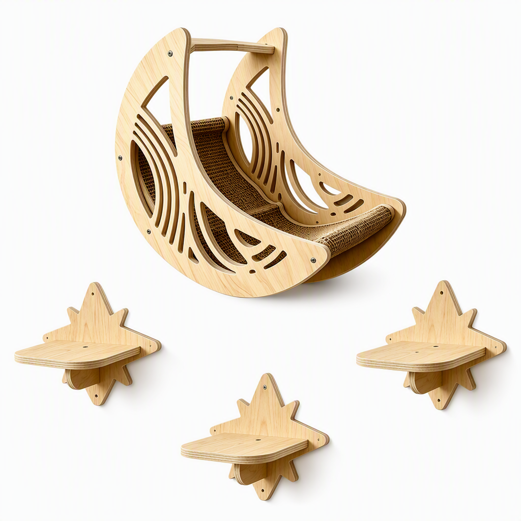 🐾 50 % Rabatt! 🐱 Wand-Klettergerüst aus Holz für Katzen – Hängematte, Katzennest & 3 Sprungstufen Platzsparend, stabil und wohnlich 🏠 Limitiertes Angebot ⏳