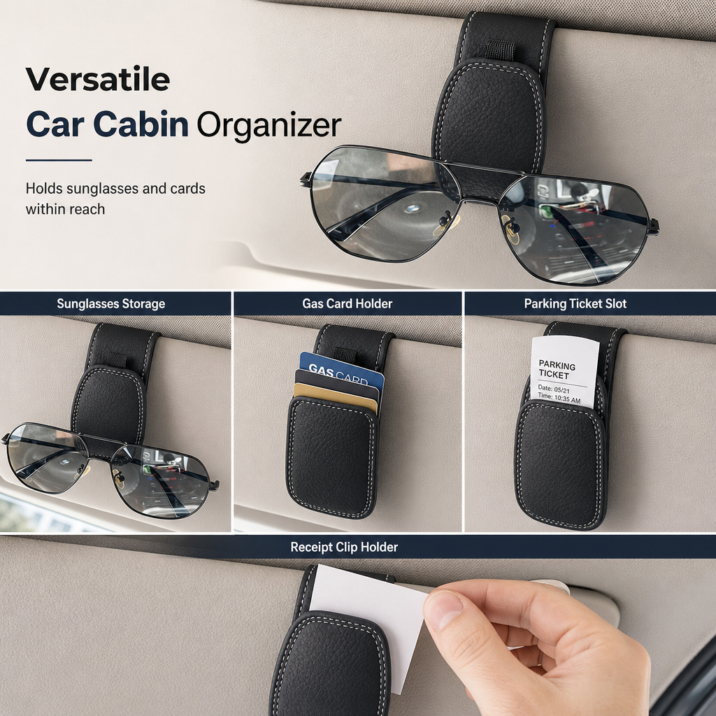 ⏳50 % Rabatt🔥 Auto-Sonnenbrillenhalter mit Doppelclip, Brillenhalterung & Kartenclip🚗🕶️