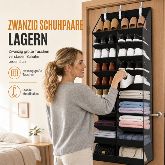 💥 50 % Rabatt! Tür-Organizer mit 20 Netztaschen – Platz für 20 Paar Schuhe, große Kapazität & platzsparende Aufbewahrung 👟🚪 Ohne Werkzeug aufhängbar, robustes Vliesgewebe, passt hinter Standardtüren