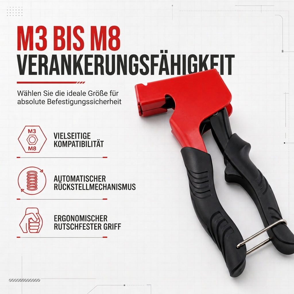 🔧 50% RABATT! ⚙️ Manuelle Nietmutternzange – Für M3–M8 Hohlwandanker ✨