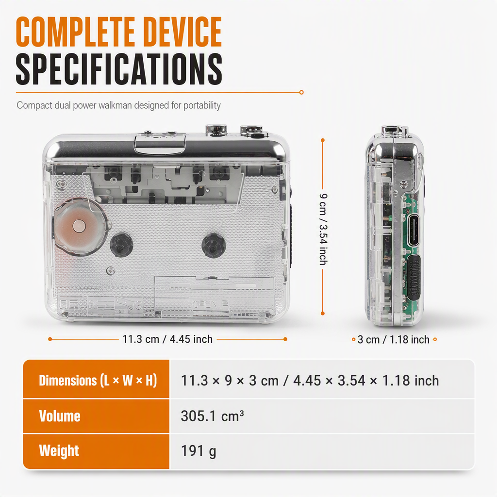 🎧 50 % Rabatt ! Kassetten-Walkman Transparent – Alte Bänder, neues Leben! 🎶 Kassette zu MP3 in 3 Schritten, durchsichtiges Gehäuse, Type-C Anschluss