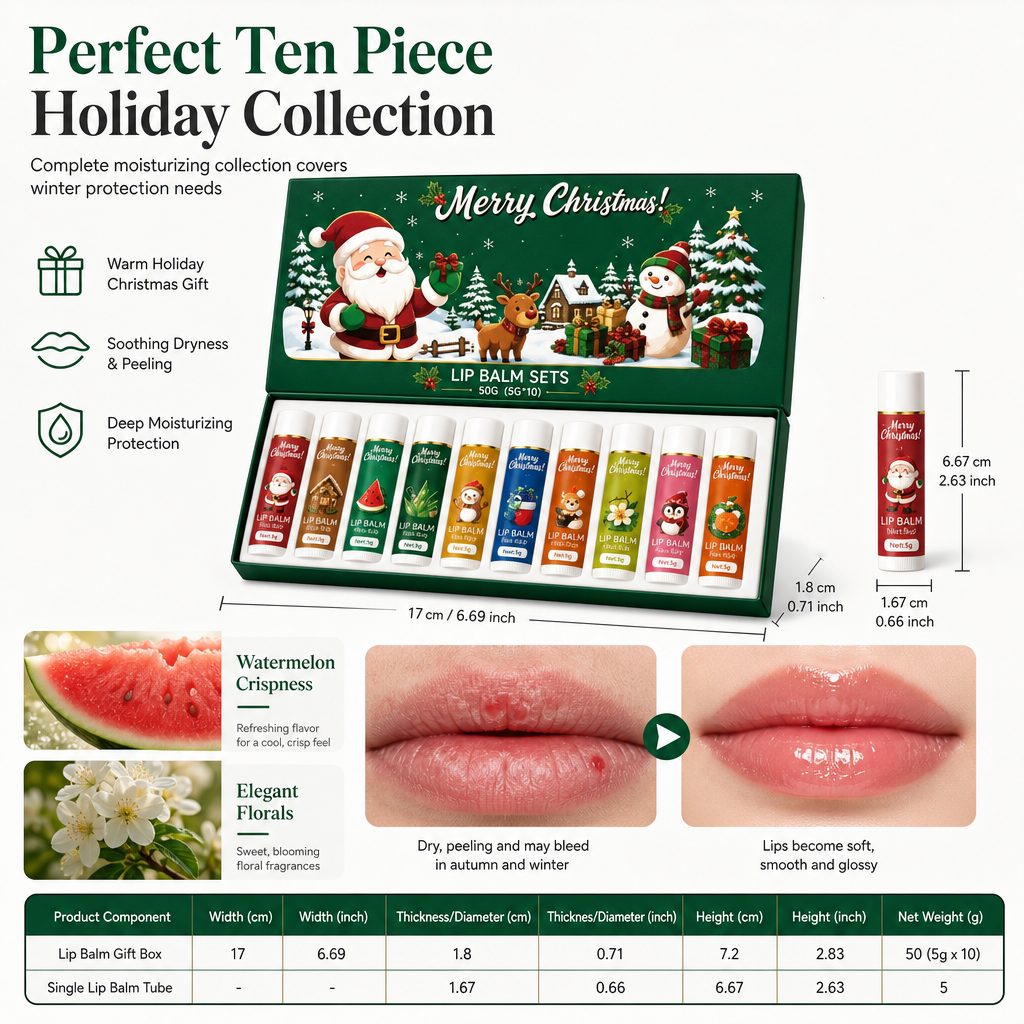 🎄 50% Rabatt! 🎁 10-teiliges Weihnachts-Lippenpflegeset – Feuchtigkeitspflege für jeden Tag, perfekt als Geschenk