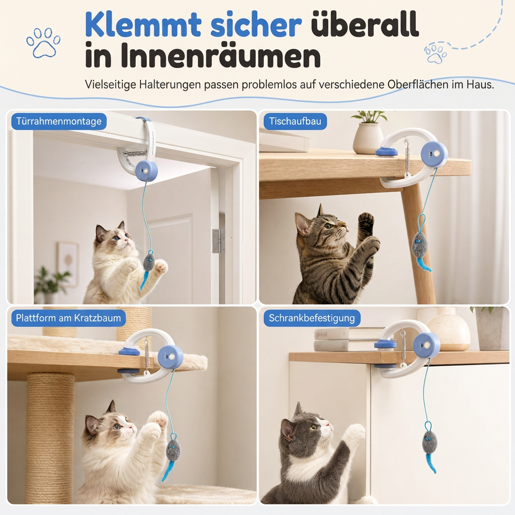 🐱 Interaktives Katzenspielzeug: Automatische hüpfende Maus, elektrisches einziehbares Seil, Befestigung per Klemme, sicheres Spiel
