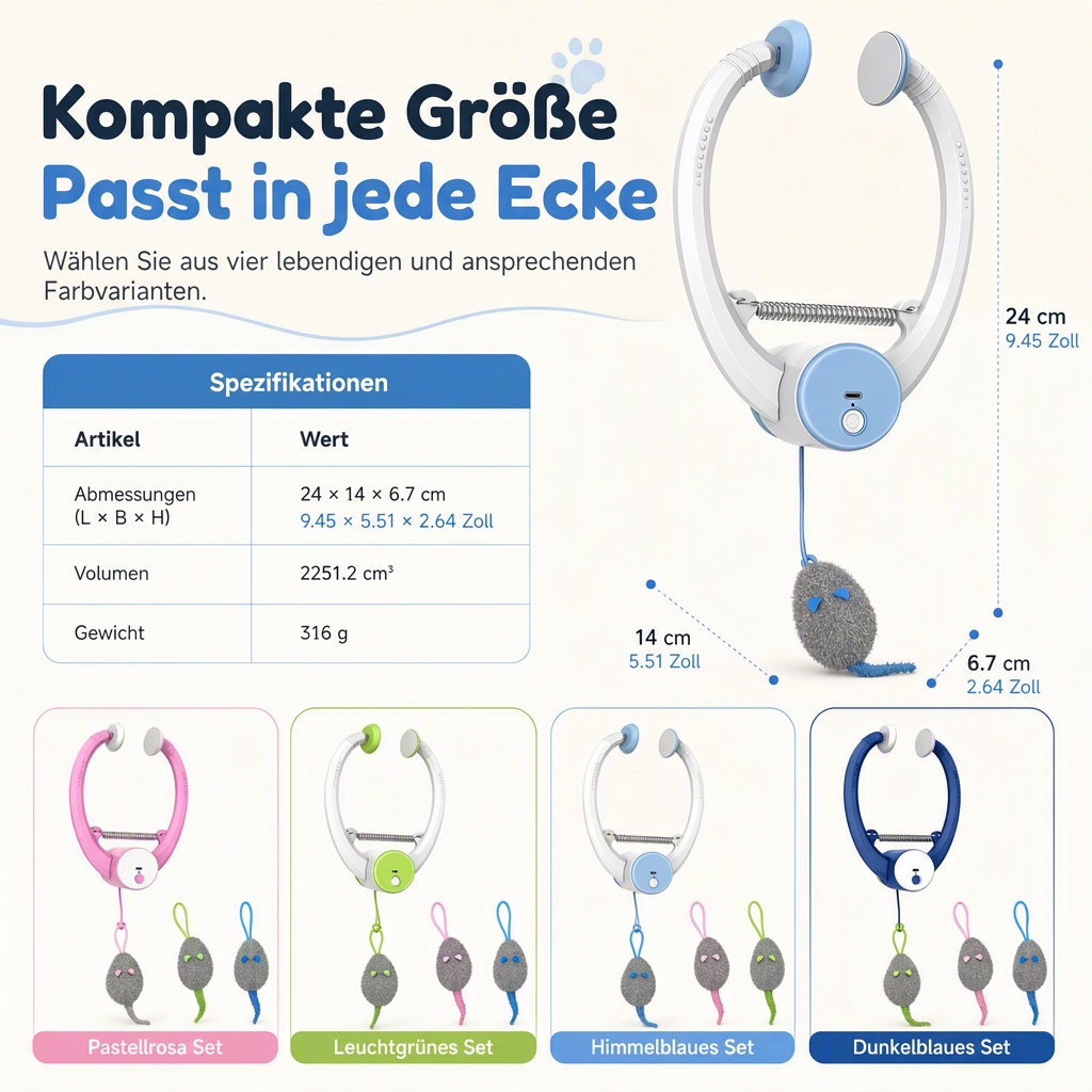 🐱 Interaktives Katzenspielzeug: Automatische hüpfende Maus, elektrisches einziehbares Seil, Befestigung per Klemme, sicheres Spiel