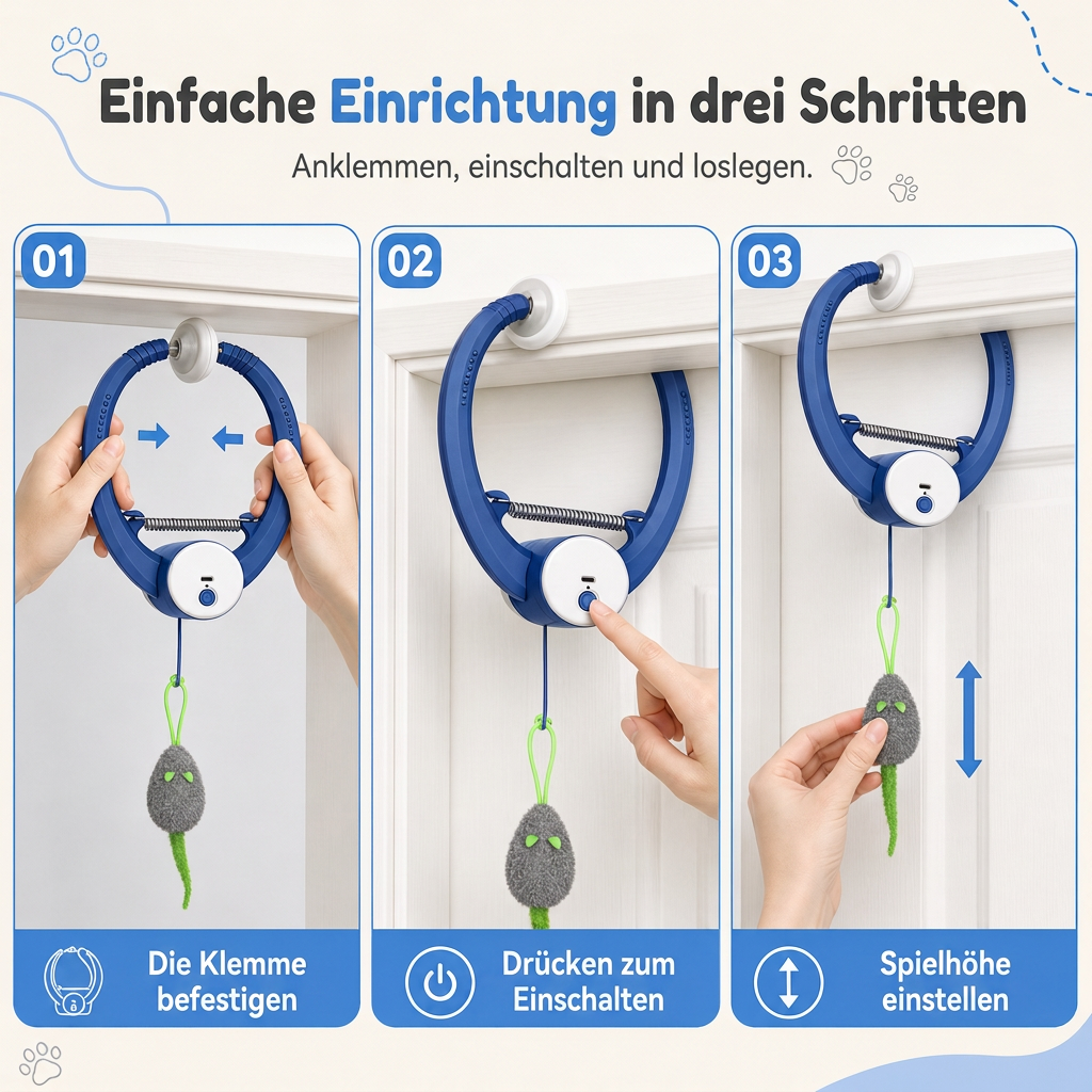 🐱 Interaktives Katzenspielzeug: Automatische hüpfende Maus, elektrisches einziehbares Seil, Befestigung per Klemme, sicheres Spiel