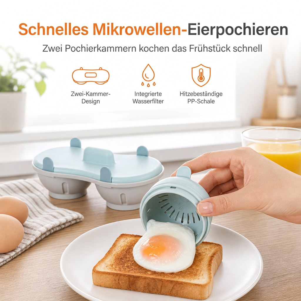 ✨Neu eingetroffen✨Eierdämpfer für die Mikrowelle mit zwei Fächern, Eierkochform für die Küche