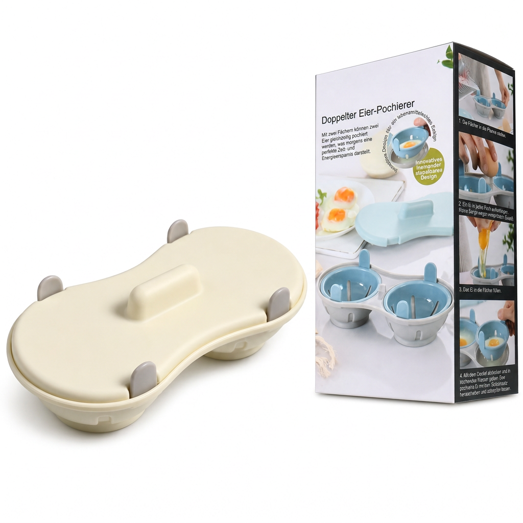 ✨Neu eingetroffen✨Eierdämpfer für die Mikrowelle mit zwei Fächern, Eierkochform für die Küche