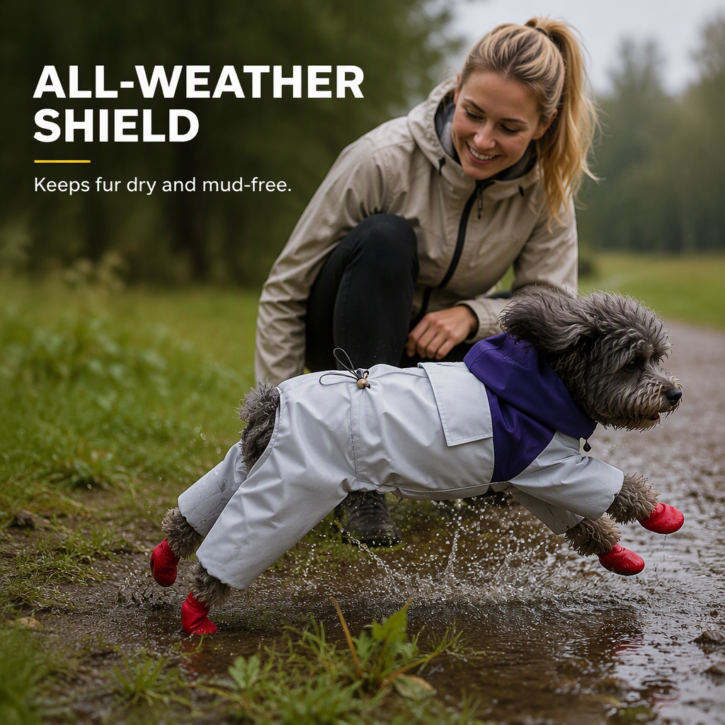 🌧️Hunde-Regenmantel Wasserdicht – Trocken bleiben, munter spazieren! 🐕 Vier-Bein-Schnitt, winddicht, mit Tasche & Gummibündchen