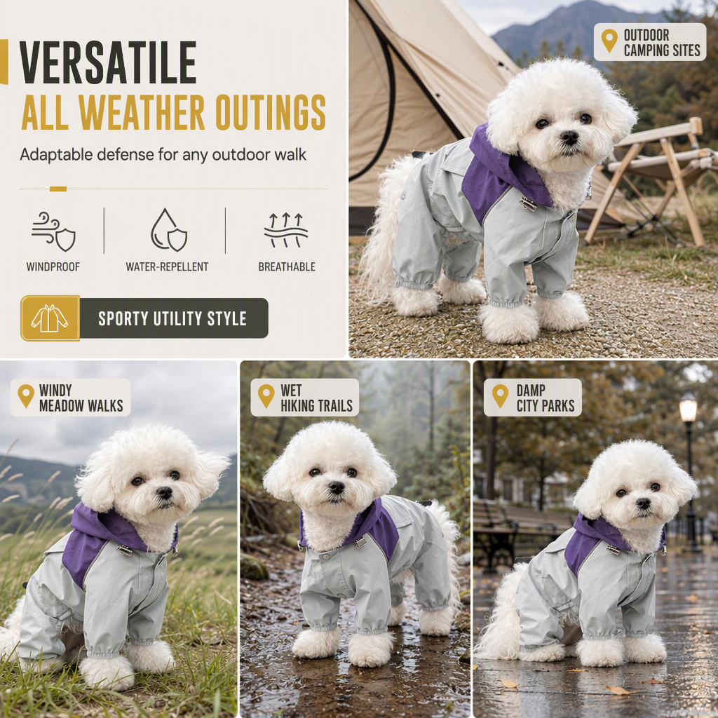 🌧️Hunde-Regenmantel Wasserdicht – Trocken bleiben, munter spazieren! 🐕 Vier-Bein-Schnitt, winddicht, mit Tasche & Gummibündchen
