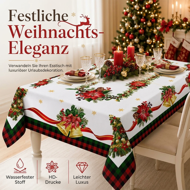 🎄 50 % Rabatt ! Wasserfeste Weihnachtstischdecke – Fleckenfrei durch die Feiertage! 💧 Perlt sofort ab, brillante HD-Motive, edler Fall ✨