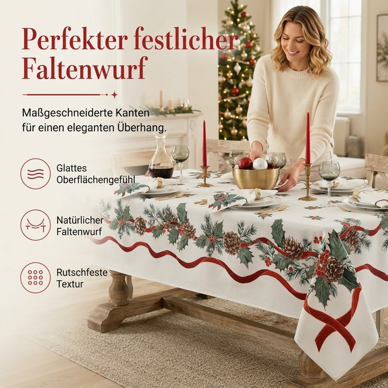 🎄 50 % Rabatt ! Wasserfeste Weihnachtstischdecke – Fleckenfrei durch die Feiertage! 💧 Perlt sofort ab, brillante HD-Motive, edler Fall ✨