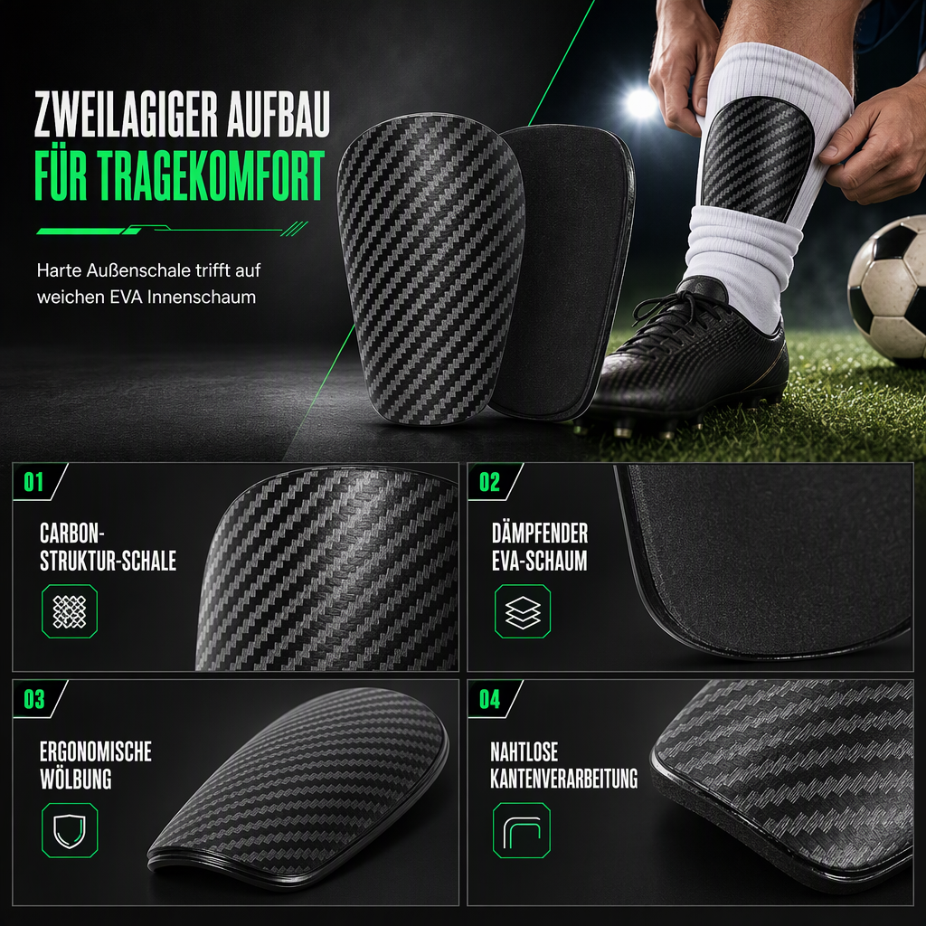 ⚽ Kaufe 1, erhalte 1 GRATIS! 🛡️ Mini Schienbeinschoner – Carbon-Optik & fürs Training ✨