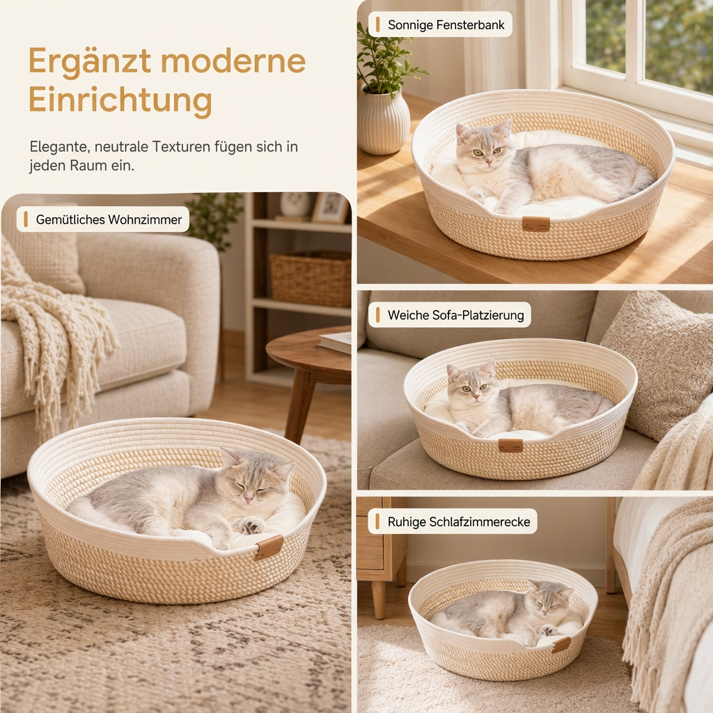🐱50 % Rabatt☁️Rundes Katzenbett mit integriertem Kratzbrett, abnehmbares Kissen für Hauskatzen🐾