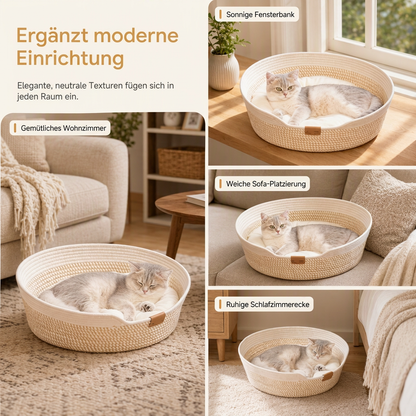 🐱50 % Rabatt☁️Rundes Katzenbett mit integriertem Kratzbrett, abnehmbares Kissen für Hauskatzen🐾