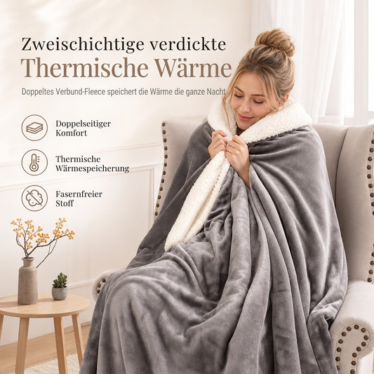 Zweilagige, verdickte Überwurfdecke aus Flanell und Sherpa-Fleece – warme Klimaanlage-Decke