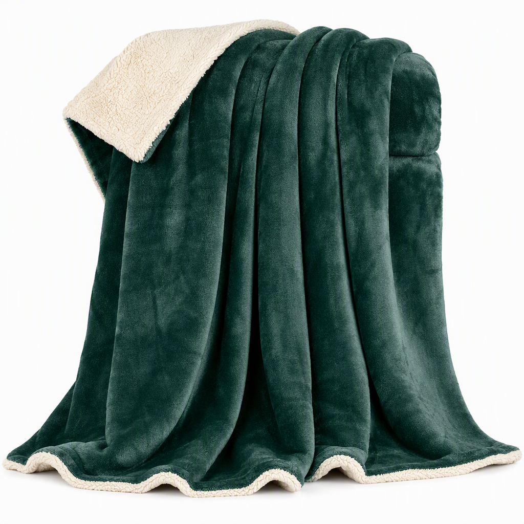 Zweilagige, verdickte Überwurfdecke aus Flanell und Sherpa-Fleece – warme Klimaanlage-Decke