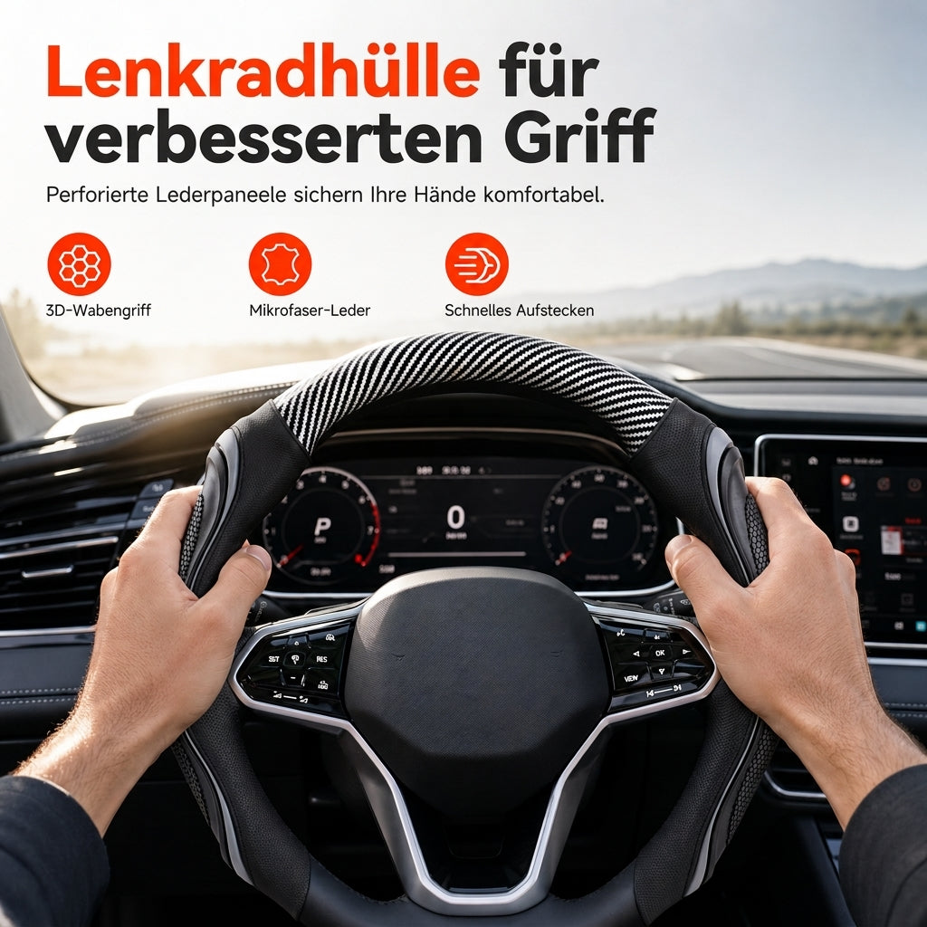 🔈50% RABATT 🔥Universelle Autolenkradabdeckung – Rutschfester, atmungsaktiver Griff und sportliches Nappa-Finish ✨