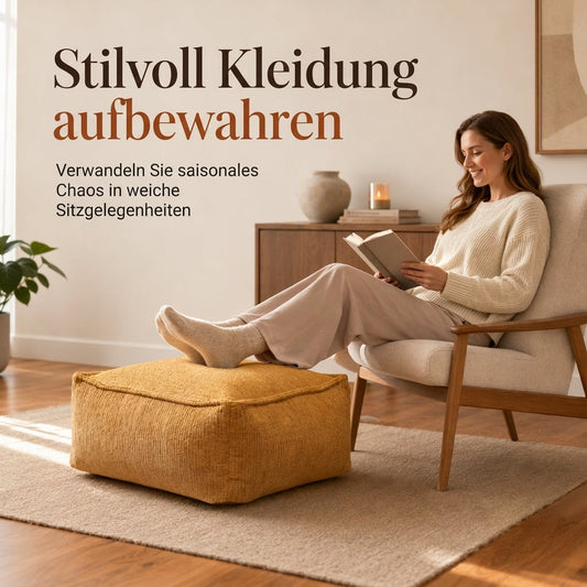 🛋️ 50 % Rabatt ! Befüllbarer Hockerbezug mit Stauraum – Kein Kleiderchaos, voller Komfort! 🧺 Mit Kleidung befüllbar, bis 100 kg belastbar, waschbar