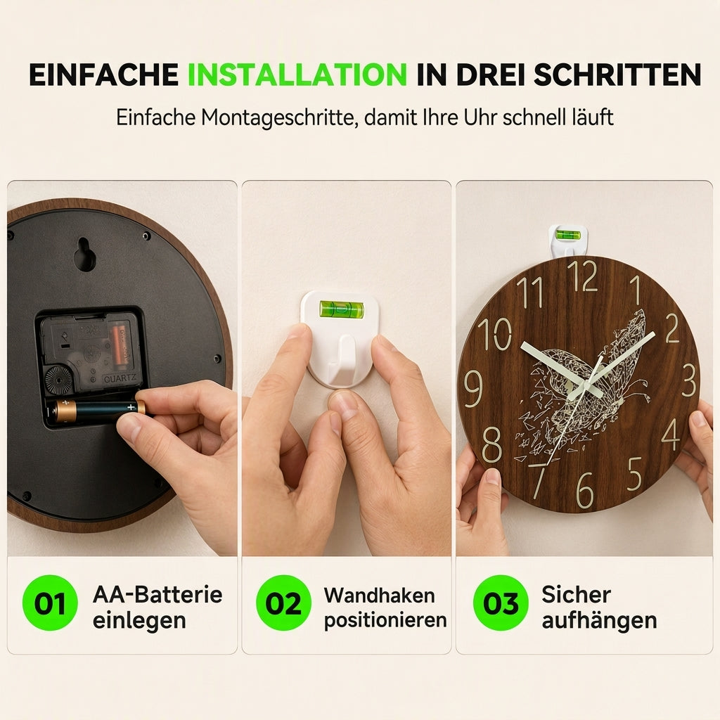 🔥 Zeitlich begrenztes Angebot 🕰️ 12 Zoll geräuschlose hölzerne Wanduhr – mit leuchtender Anzeige und MDF-Holzoptik ✨