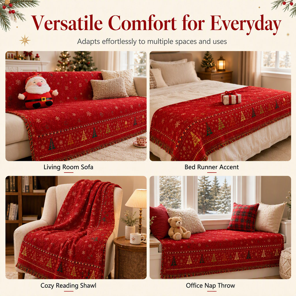 🎁 50 % RABATT 🛋️ Wendbarer Chenille-Sofaüberwurf, weicher Weihnachts-Sofabezug 🎄