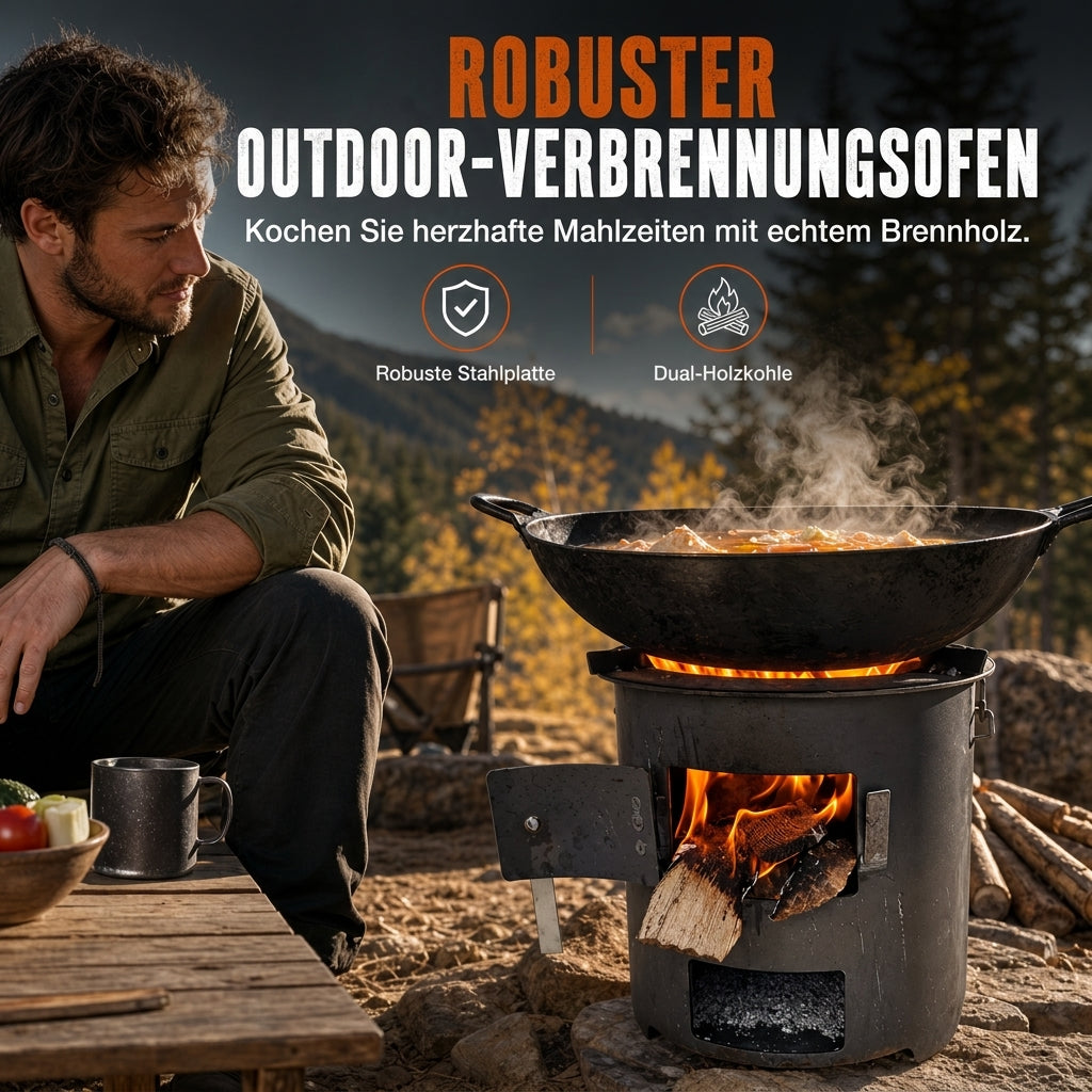 🔥 50 % RABATT! ⛺ Multifunktionaler tragbarer Holz- & Holzkohleofen – rostbeständig, Camping, BBQ & Heizung ✨
