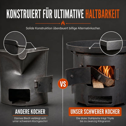 🔥 50 % RABATT! ⛺ Multifunktionaler tragbarer Holz- & Holzkohleofen – rostbeständig, Camping, BBQ & Heizung ✨