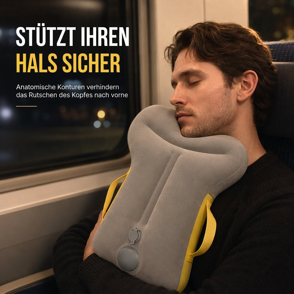 💤 50 % Rabatt ! Aufblasbares Reisekissen Ergonomisch – Entspannt ankommen, ohne Nackenschmerzen! ☁️ Integrierte Pumpe, 360° Kopfstütze, kompakt faltbar